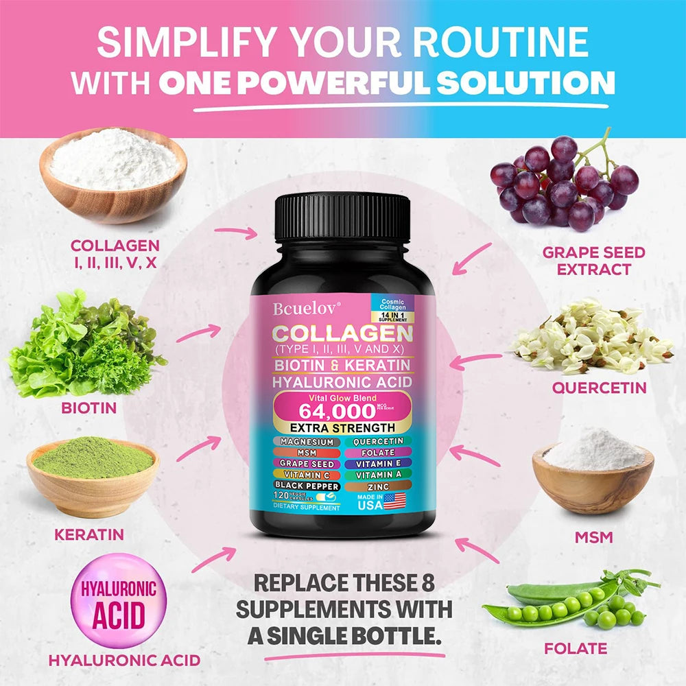 Collagen Capsules Biotin Keratin Skin Care Product Booster Anti Aging Whitening Skin Nail and Hair Care Supplement