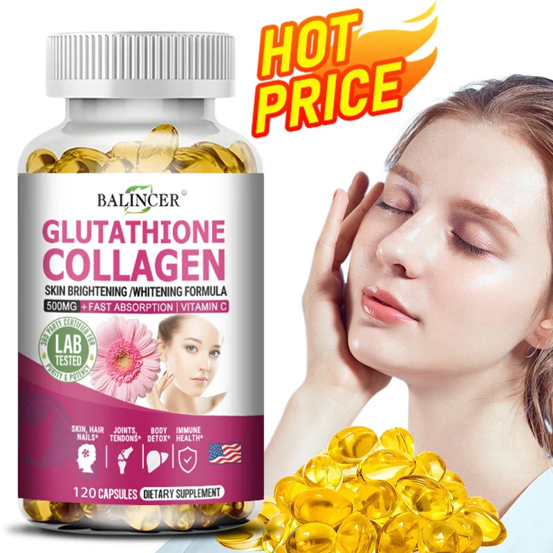 Glutathione Collagen - Whitening and Brightening, Support Skin, Hair and Nail Health, Promote Detoxification and Immune Health