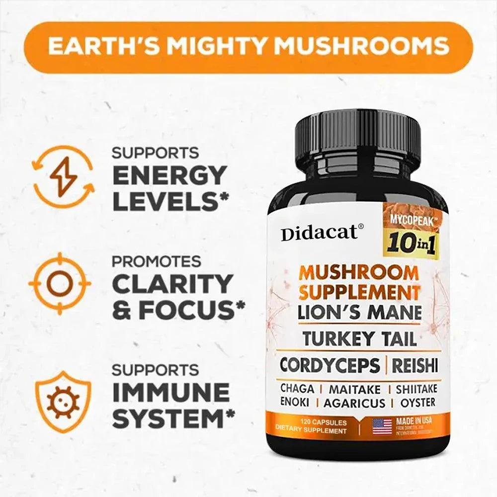 Mushroom Supplement 10x Complex for Mental Clarity, Focus and Memory, Thinking, Immunity, Energy, Brain Health