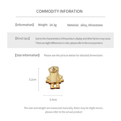 Oil Dripping Teddy Bear Brooch for Women Korean Light Luxury Inlaid Rhinestone Brooches Girl Cute Accessories Gifts Wholesale