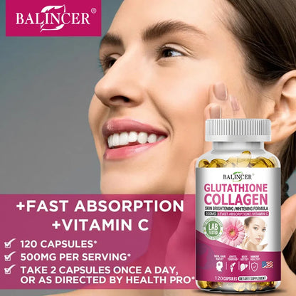 Glutathione Collagen - Whitening and Brightening, Support Skin, Hair and Nail Health, Promote Detoxification and Immune Health