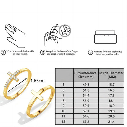 Cross diamond ring 2pcs s exquisite luxury women gold color Crystal zircon