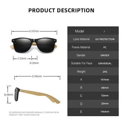 Fashion Bamboo Wood Vintage Square Sunglasses Men Women Luxury Brand Designer Sun Glasses Wooden Driving Fishing UV400 Eyewear