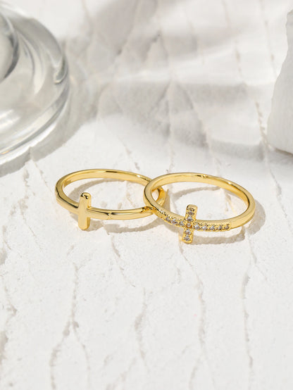 Cross diamond ring 2pcs s exquisite luxury women gold color Crystal zircon