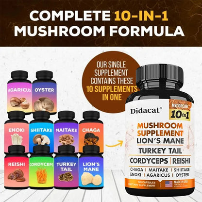 Mushroom Supplement 10x Complex for Mental Clarity, Focus and Memory, Thinking, Immunity, Energy, Brain Health