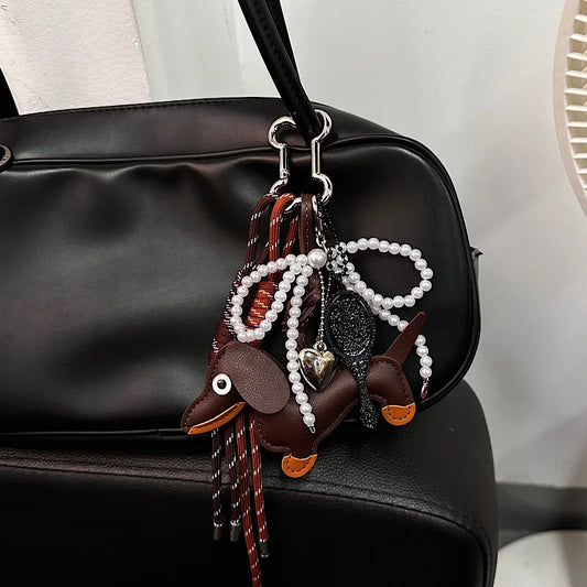 Dachshund Keychain Leather Bag Strap Design Ins Personalized Car Keychain Bag Pendant Miu Purse Sac A Main Femme Handbag Strap
