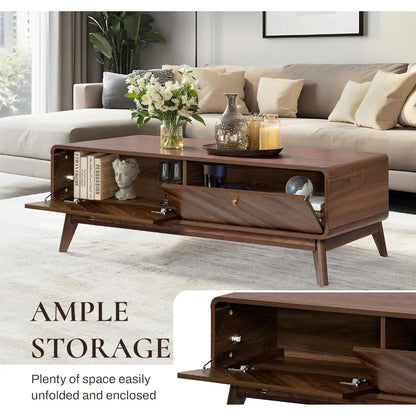 Coffee Table with Storage, 47" Mid Century Modern Coffee Table, Live Edge Coffee Tables for Living Room,Wooden Center Table with