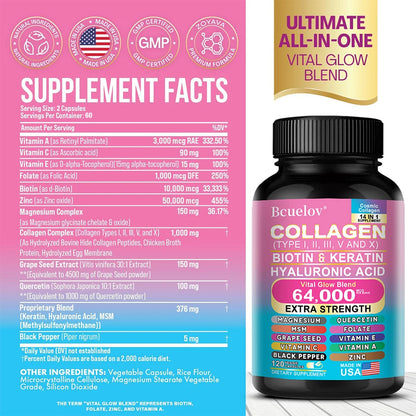 Collagen Capsules Biotin Keratin Skin Care Product Booster Anti Aging Whitening Skin Nail and Hair Care Supplement