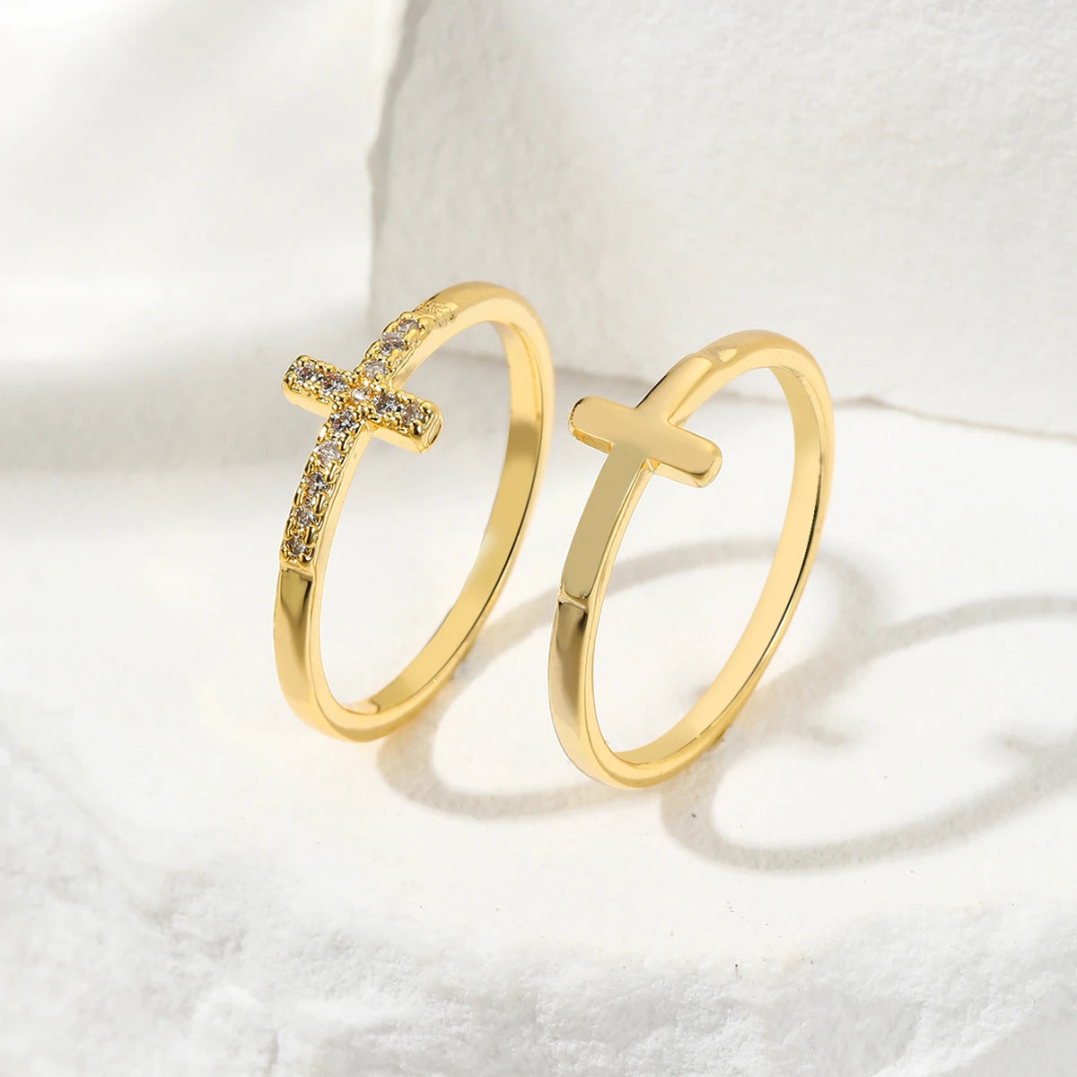 Cross diamond ring 2pcs s exquisite luxury women gold color Crystal zircon