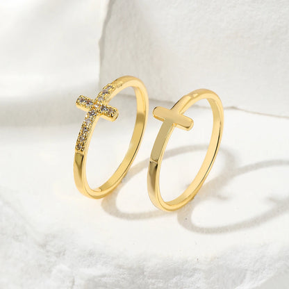 Cross diamond ring 2pcs s exquisite luxury women gold color Crystal zircon