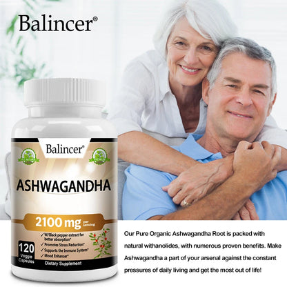 Organic Ashwagandha 2,100 Mg - Stress Relief, Mood Improvement, Immune and Thyroid Support