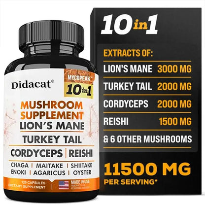 Mushroom Supplement 10x Complex for Mental Clarity, Focus and Memory, Thinking, Immunity, Energy, Brain Health