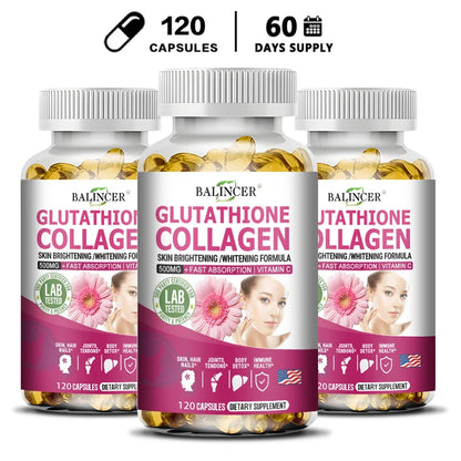 Glutathione Collagen - Whitening and Brightening, Support Skin, Hair and Nail Health, Promote Detoxification and Immune Health