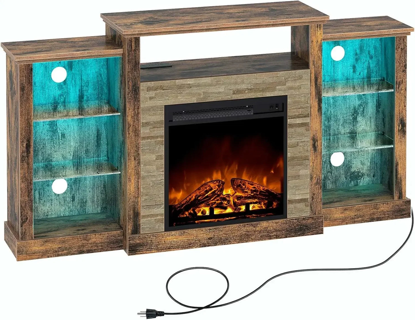 Fireplace TV Stand with LED Lights and Power Outlets, TV Console for 32" 43" 50" 55" 65", Entertainment Center with Ad