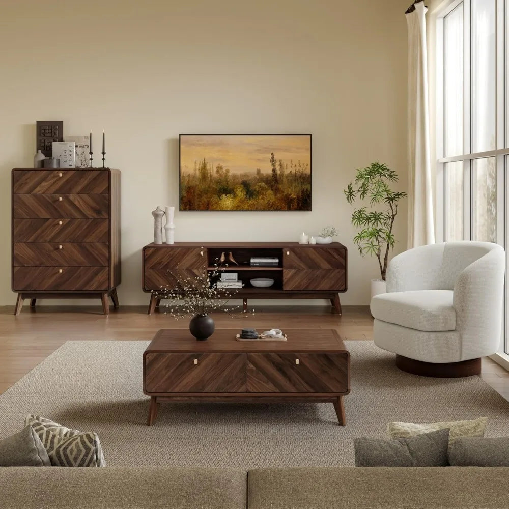 Coffee Table with Storage, 47" Mid Century Modern Coffee Table, Live Edge Coffee Tables for Living Room,Wooden Center Table with