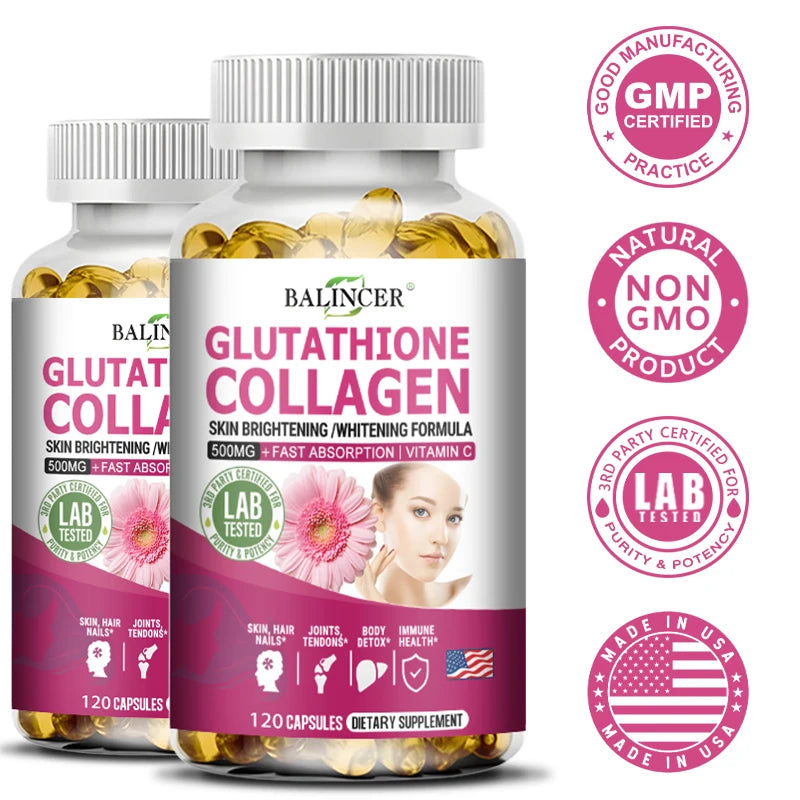 Glutathione Collagen - Whitening and Brightening, Support Skin, Hair and Nail Health, Promote Detoxification and Immune Health