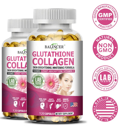 Glutathione Collagen - Whitening and Brightening, Support Skin, Hair and Nail Health, Promote Detoxification and Immune Health