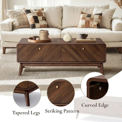 Coffee Table with Storage, 47" Mid Century Modern Coffee Table, Live Edge Coffee Tables for Living Room,Wooden Center Table with