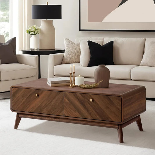 Coffee Table with Storage, 47" Mid Century Modern Coffee Table, Live Edge Coffee Tables for Living Room,Wooden Center Table with