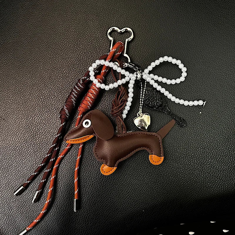 Dachshund Keychain Leather Bag Strap Design Ins Personalized Car Keychain Bag Pendant Miu Purse Sac A Main Femme Handbag Strap