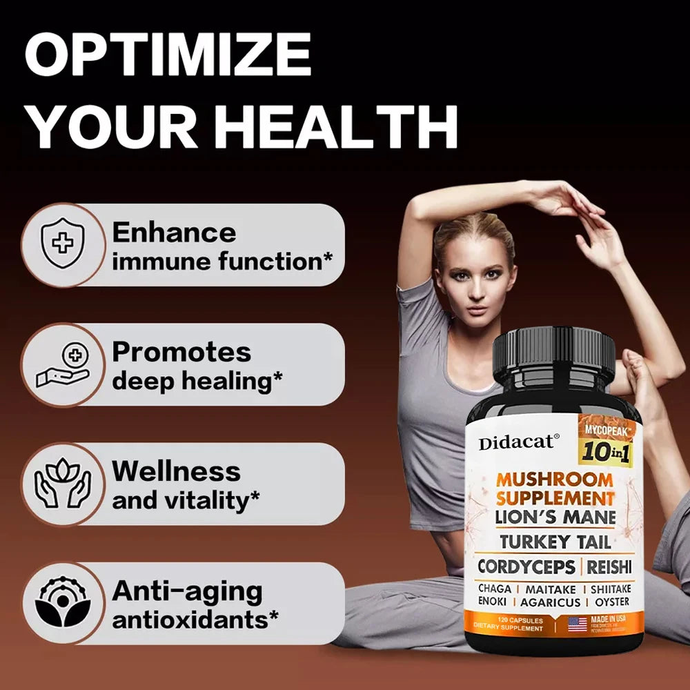 Mushroom Supplement 10x Complex for Mental Clarity, Focus and Memory, Thinking, Immunity, Energy, Brain Health