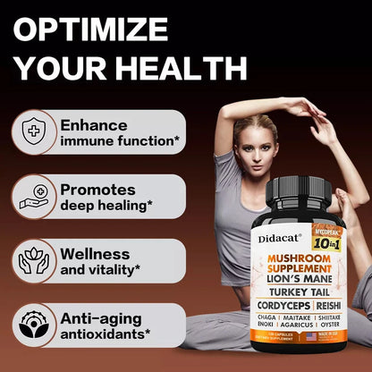 Mushroom Supplement 10x Complex for Mental Clarity, Focus and Memory, Thinking, Immunity, Energy, Brain Health
