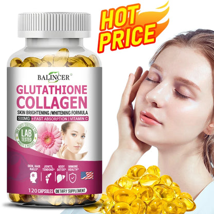 Glutathione Collagen - Whitening and Brightening, Support Skin, Hair and Nail Health, Promote Detoxification and Immune Health