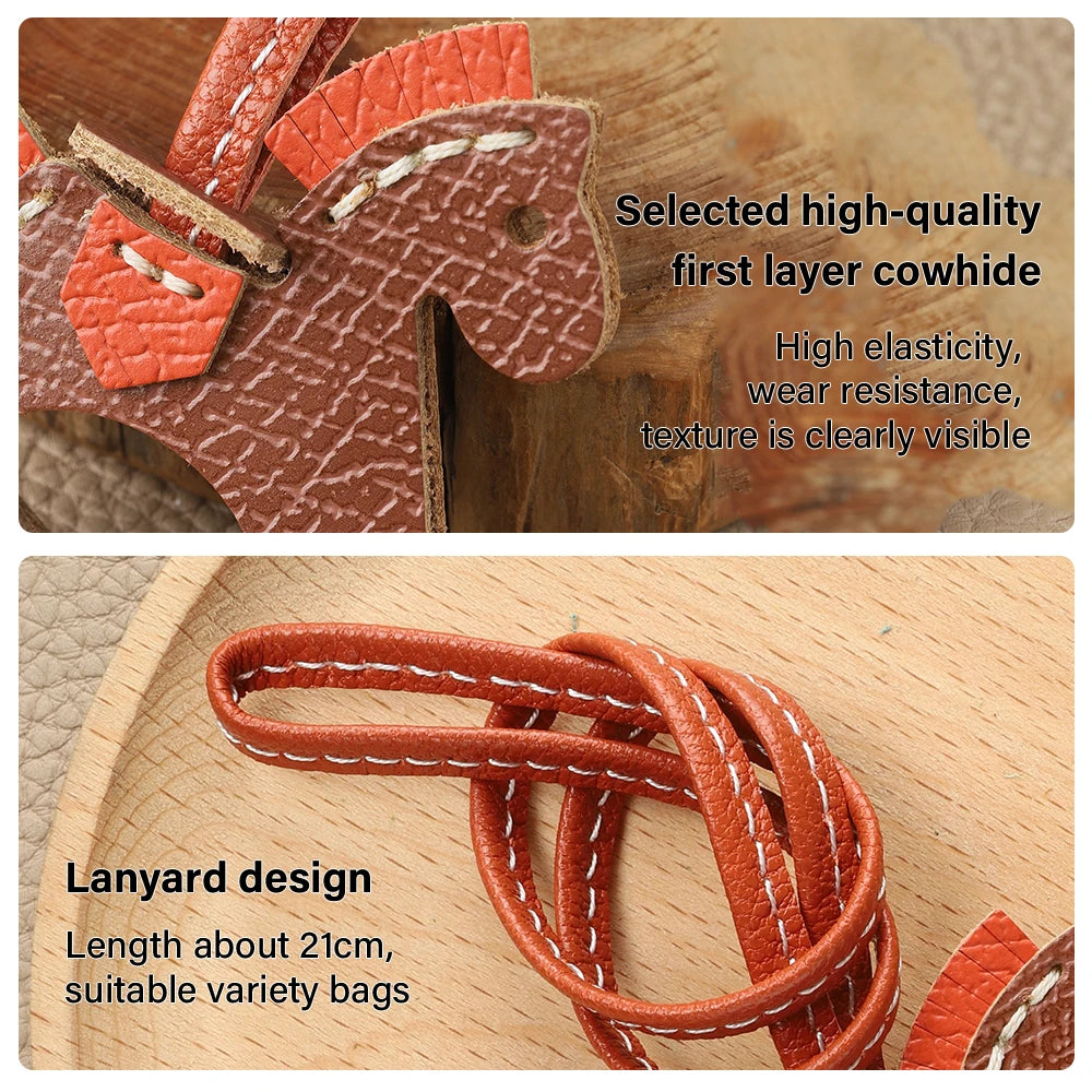 CRAZYSMITH Leather Bag Charms Horse Bag Charm Lanyard Pony Hanging Cute Animal Ornament for Longchamp Bag Gift Bag Accessories