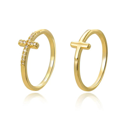 Cross diamond ring 2pcs s exquisite luxury women gold color Crystal zircon