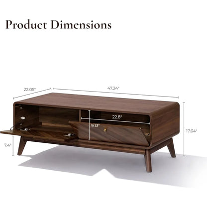 Coffee Table with Storage, 47" Mid Century Modern Coffee Table, Live Edge Coffee Tables for Living Room,Wooden Center Table with