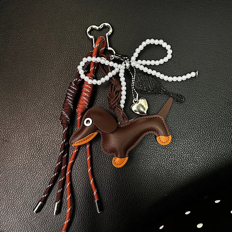 Dachshund Keychain Leather Bag Strap Design Ins Personalized Car Keychain Bag Pendant Miu Purse Sac A Main Femme Handbag Strap