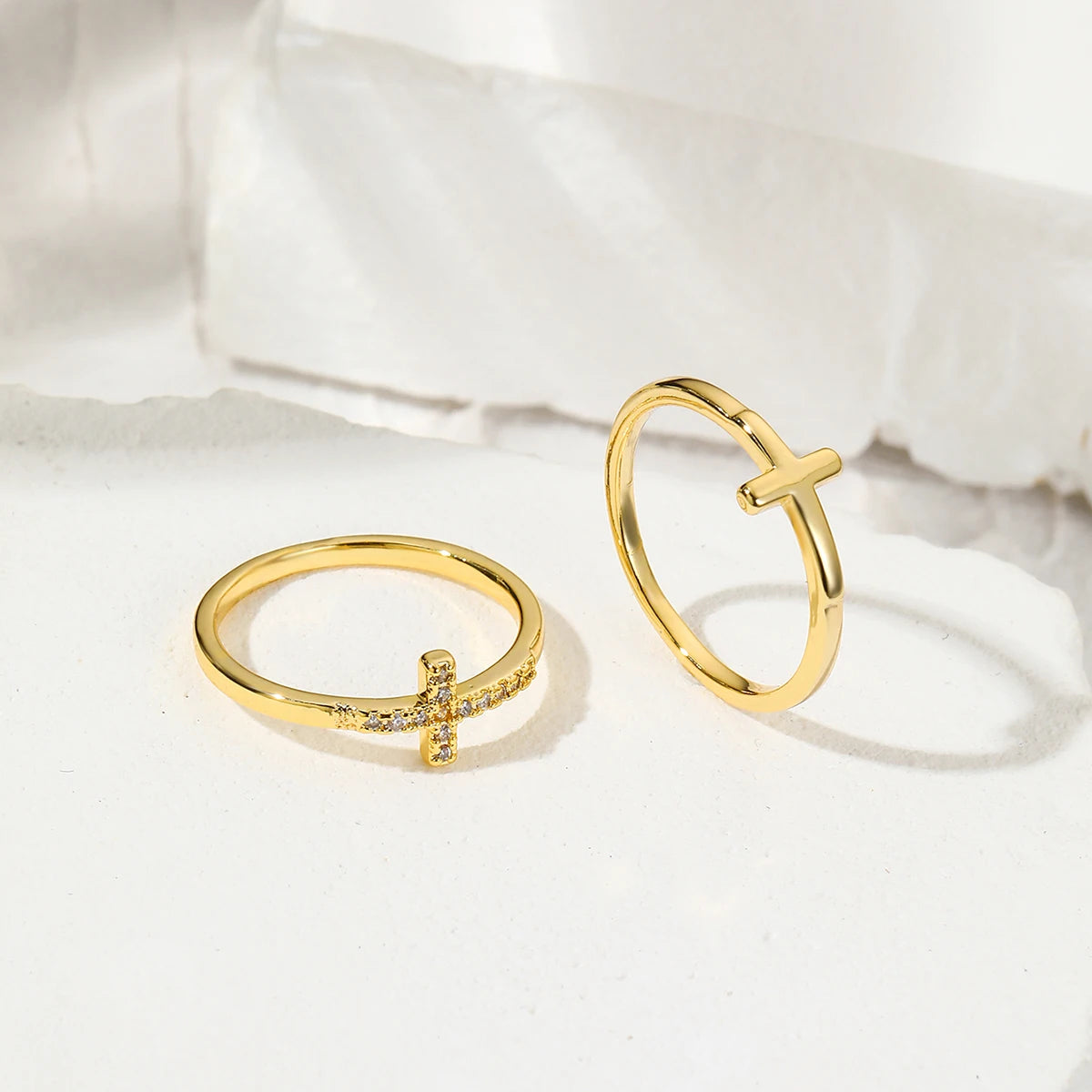 Cross diamond ring 2pcs s exquisite luxury women gold color Crystal zircon