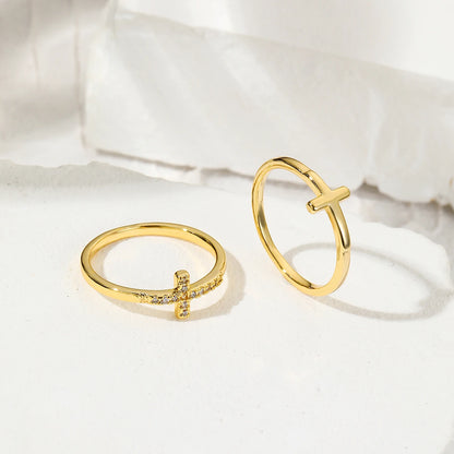 Cross diamond ring 2pcs s exquisite luxury women gold color Crystal zircon
