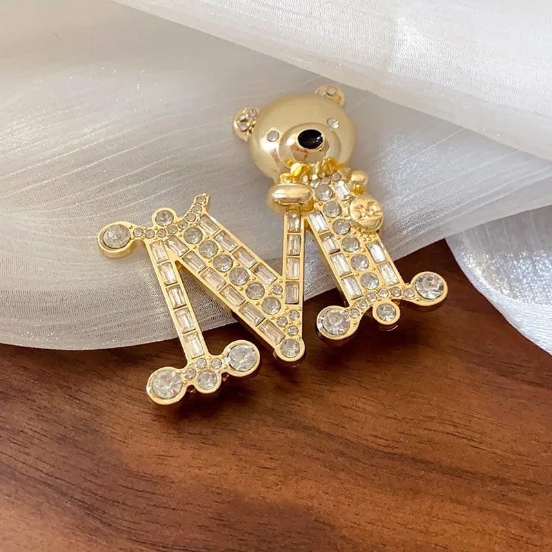 Oil Dripping Teddy Bear Brooch for Women Korean Light Luxury Inlaid Rhinestone Brooches Girl Cute Accessories Gifts Wholesale