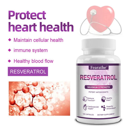 Fearathe Resveratrol Capsules - Supports Brain and Immune Function, Heart Health, Brain Health, Anti-Aging, Antioxidant