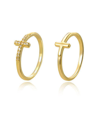 Cross diamond ring 2pcs s exquisite luxury women gold color Crystal zircon