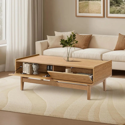 Coffee Table with Storage, 47" Mid Century Modern Coffee Table, Live Edge Coffee Tables for Living Room,Wooden Center Table with