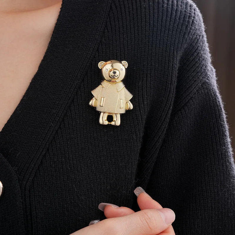 Oil Dripping Teddy Bear Brooch for Women Korean Light Luxury Inlaid Rhinestone Brooches Girl Cute Accessories Gifts Wholesale