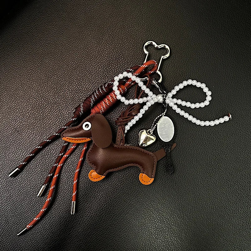 Dachshund Keychain Leather Bag Strap Design Ins Personalized Car Keychain Bag Pendant Miu Purse Sac A Main Femme Handbag Strap