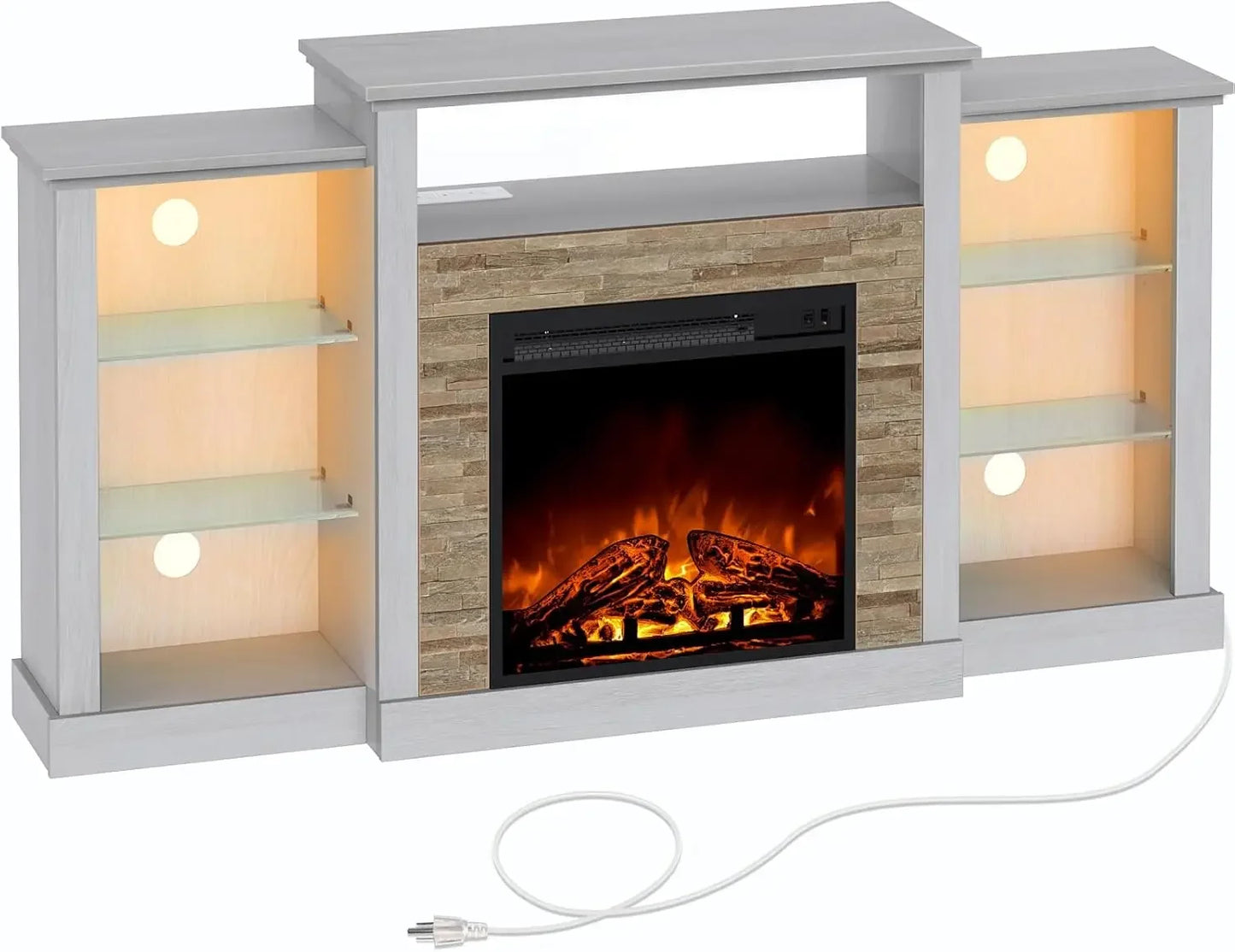 Fireplace TV Stand with LED Lights and Power Outlets, TV Console for 32" 43" 50" 55" 65", Entertainment Center with Ad