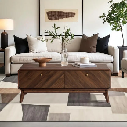 Coffee Table with Storage, 47" Mid Century Modern Coffee Table, Live Edge Coffee Tables for Living Room,Wooden Center Table with